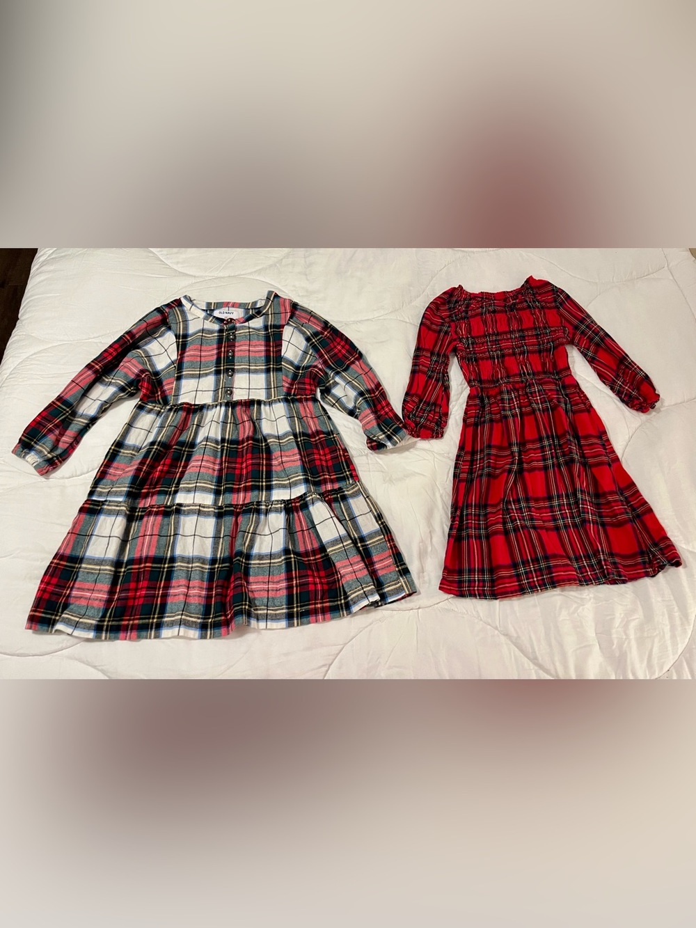 Pair of Old Navy Holiday Plaid Flannel Dresses in Girls’ Size 8 (Medium)